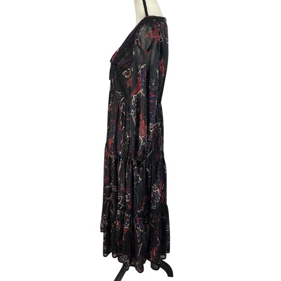 Reba Medium Midi Dress Paisley Long Balloon Sleeve Embroidered Lined Tasseled - Picture 9 of 12